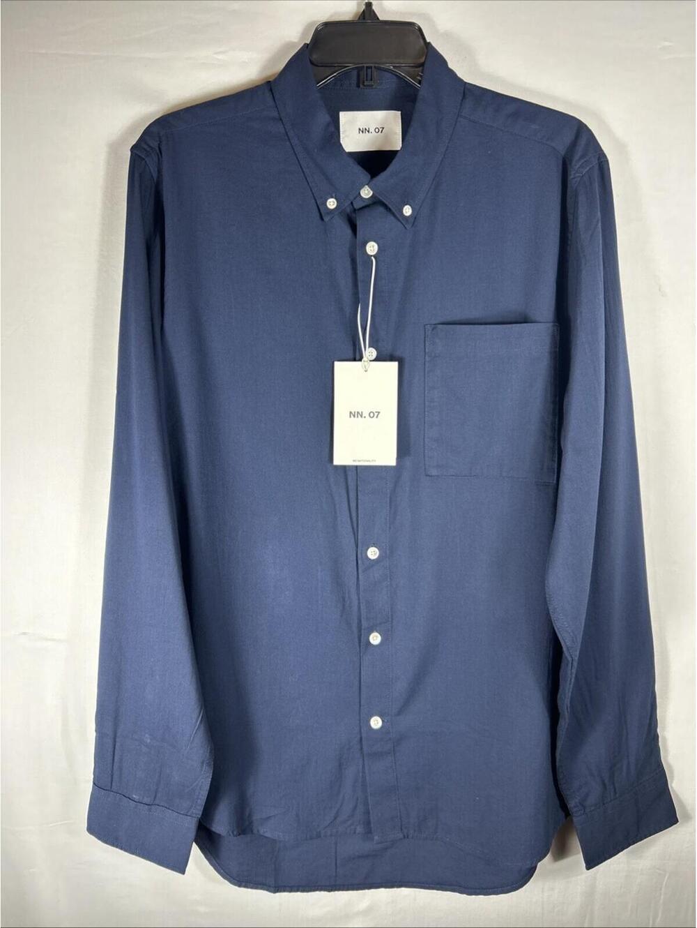 $185 NN.07  Twill Regular Fit Button-Down Shirt Men's XL Navy Long Sleeve XL